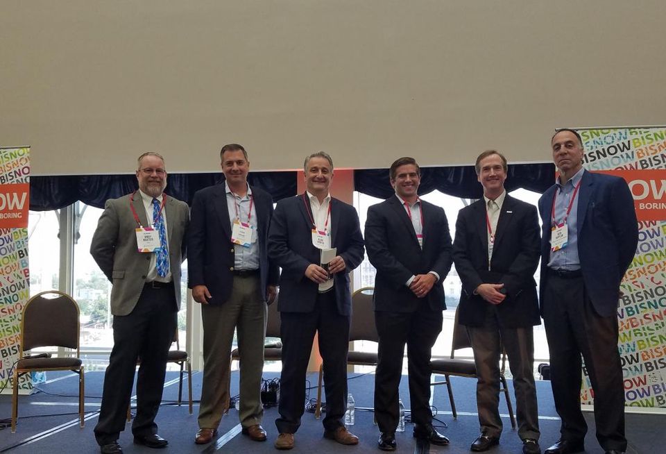 Andy Baxter, Principal, Science & Technology, Page; John Kolar, Vice President, Mission Critical Solutions, Kyoto Cooling; Alan North, Founder & President, NORLINX Systems; Matt Macnak, Manager, Critical Environment, QTS; Jim Leach, VP, Marketing, RagingWire Data Centers; and Ben Kaplan, Senior VP, Global Critical Facilities, Turner Construction Co., who moderated.