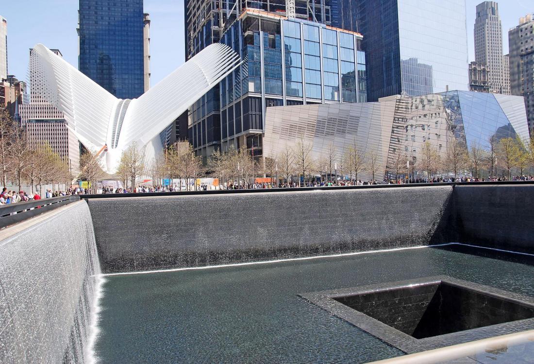 The 9/11 Memorial, with the World Trade Center Oculus and 9/11 Museum in the background