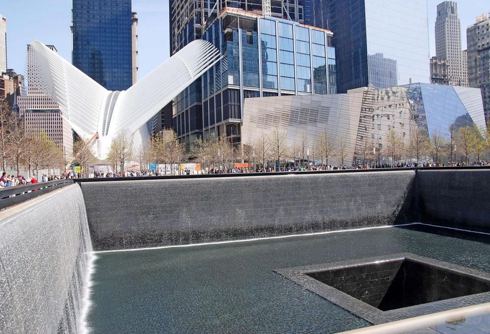 The 9/11 Memorial, with the World Trade Center Oculus and 9/11 Museum in the background