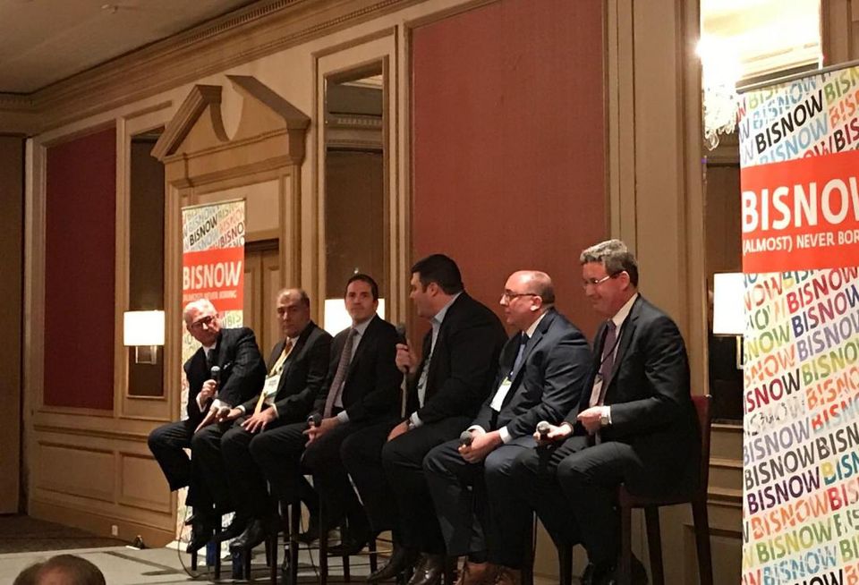 From left to right: BB&T SVP Bill Lloyd, CBRE SVP Jerome Kranzler, Korman Communities co-founder Brad Korman, Cornerstone Tracy partner Donald Tracy II, HFF senior managing director Jose Cruz, Keystone Property Group chief investment officer Chip Walters