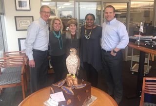 Before AmerisourceBergen signed 300k SF at Billingsley Co’s Austin Ranch in October, JLL swooped in to handle lease negotiations. JLL president Jeff Staubach repped AmerisourceBergen, but he didn’t do it owl by himself; managing director Greg Biggs, SVP Torrey Littlejohn and market director for the Carolinas Chase Monroe also repped the tenant. To sparrow AmerisourceBergen’s privacy, JLL and Billingsley called the deal Project Hawk until it became official. 

Partner Lucy Billingsley and SVP Marijke Lantz (who repped Austin Ranch in the deal) brought the JLL team a sweet tweet—treat, that is—in appreciation of their hard work in closing the deal. Gregg, Torrey and Jeff were pheasantly surprised by the hawk-inspired cake. Here’s Gregg, Marijke, Lucy, Torrey, Jeff before stuffing their beaks with the dessert.