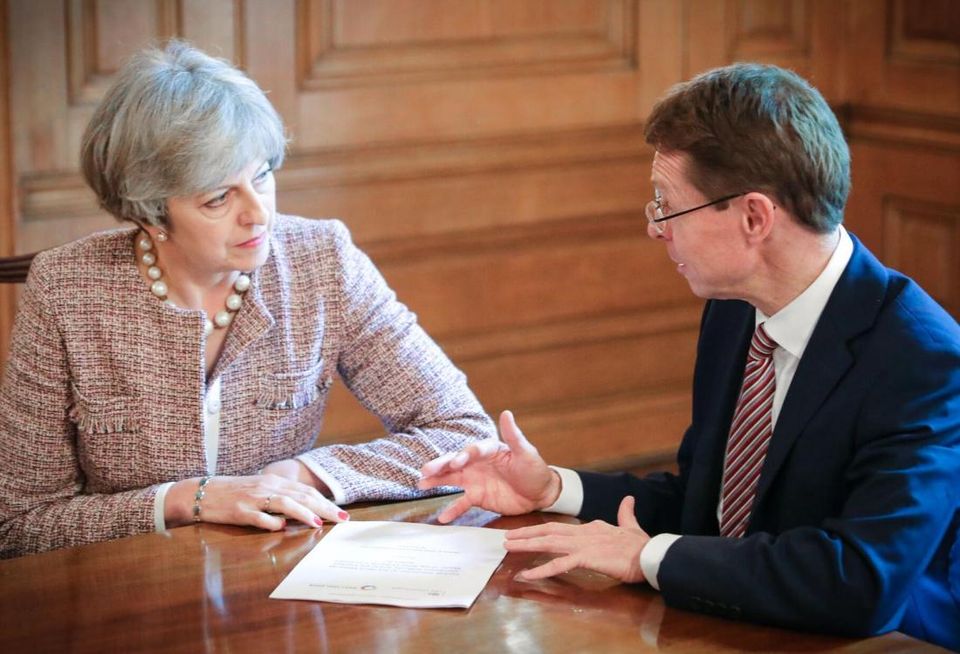 UK Prime Minister Theresa May (left) with West Midlands Metro Mayor Andy Street (right)