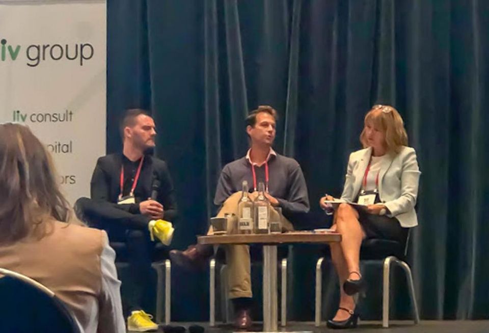 Bisnow Manchester BTR boom build to rent. Left to right: Capital & Centric Founder Tim Heatley, M&G Real Estate Head of Residential Alex Greaves and Capita Real Estate Projects Director Beckie Joyce