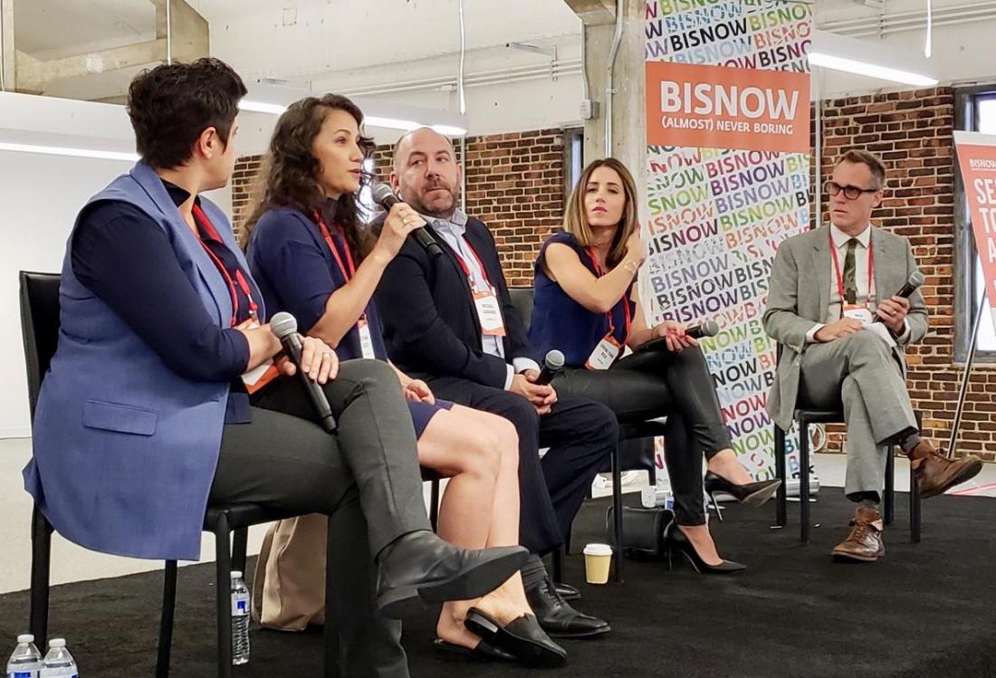 Swinerton’s Lia Tatevosian, Art Share LA’s Cheyanne Sauter, LoGrande & Co.’s Michael LoGrande, Urbanlime’s Lorena Tomb Reed and Downtown Center BID’s Nick Griffin Swinerton’s Lia Tatevosian, Art Share LA’s Cheyanne Sauter, LoGrande & Co.’s Michael LoGrande, Urbanlime’s Lorena Tomb Reed and Downtown Center BID’s Nick Griffin at Bisnow's LA Neighborhood Series: The Arts District held July 19, 2018 at the PacMutual building in downtown Los Angeles.