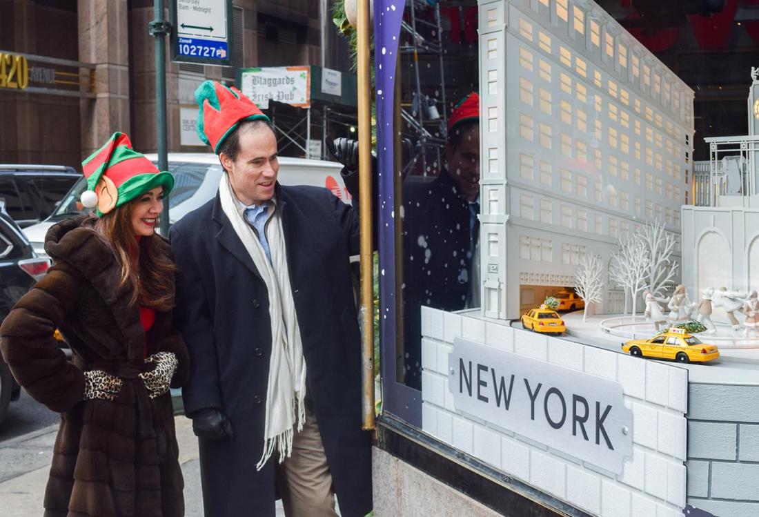Eastern Consolidated Senior Managing Director And Principal Adelaide Polsinelli And New York Historical Tours Co-Founder And Historian Kevin Draper Admiring The Lord & Taylor Window Displays