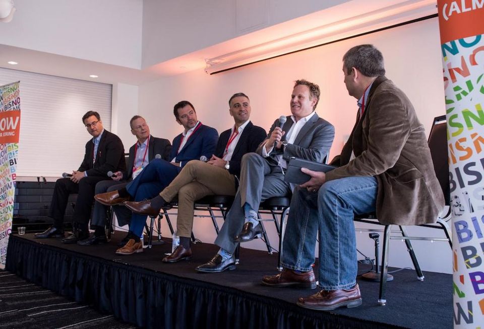 Archtower Managing Director Michael Mueller, Hamilton Properties CEO Larry Hamilton, Pender Capital co-founder and Managing Director Zach Murphy, Virgin Hotels Vice President of Development Rani Gharbie, Dream Hotel Group Chief Development Officer David Kuperberg and DPR Construction Project Executive Jeff Parsons at Bisnow's Dallas Lodging Summit