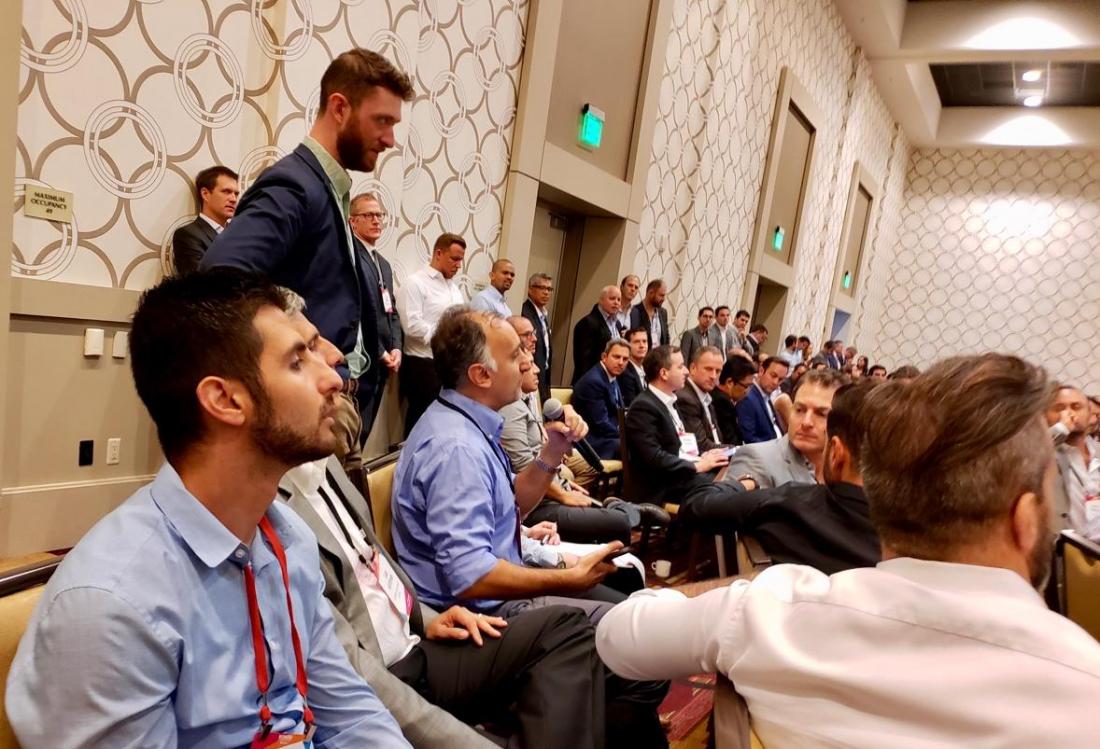 An attendee asks a question during the opportunity zone panel at the JW Marriott in downtown Los Angeles An attendee asks a question during the opportunity zone panel
