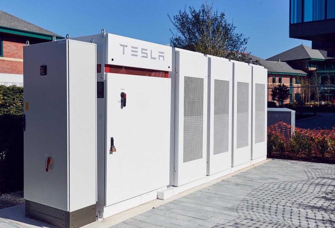 Tesla battery at Manchester Science Park MSP April 2018