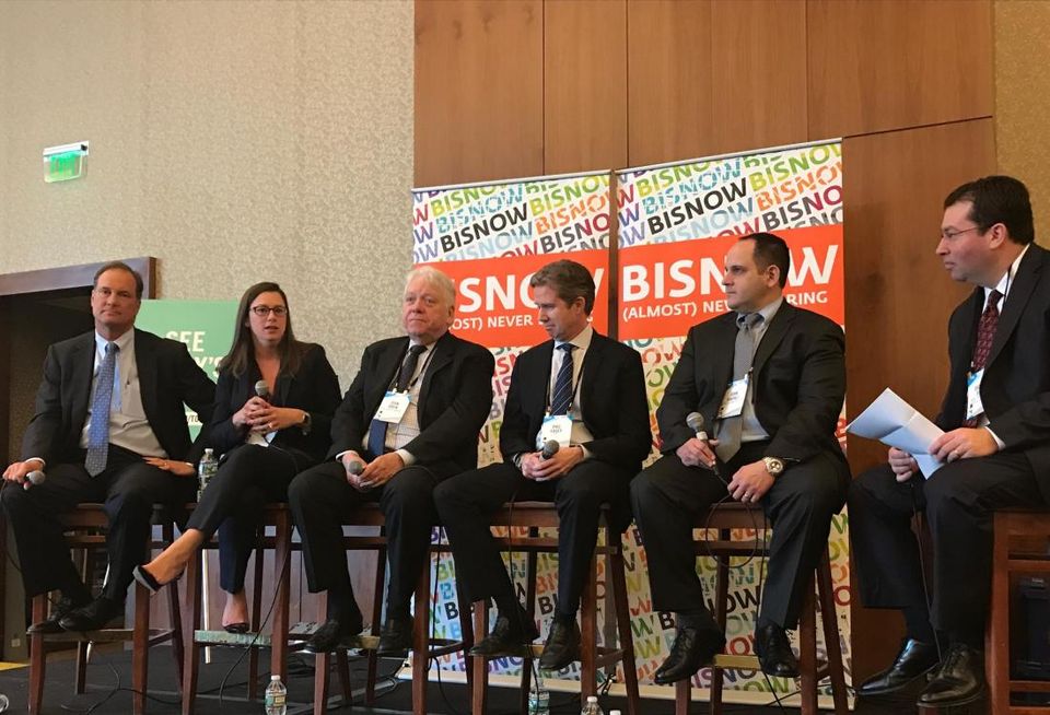 (from left) BGI CEO John Hynes, SVP of Berkshire Group Heather Boujoulian, The Drew Company President John Drew, CBT Principal Phil Casey, Suffolk Construction Project Executive John Khayali, and Moderator/President Dain, Torpy, Le Ray, Wiest & Garner, P.C. Daniel Dain