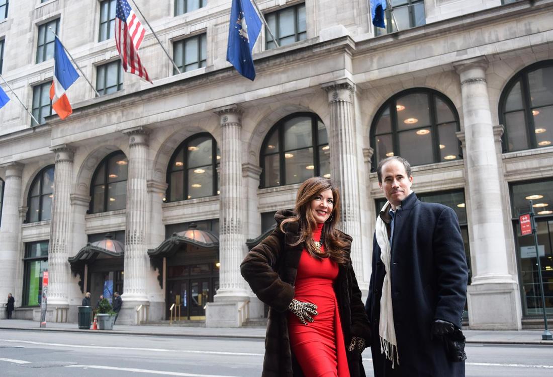 Eastern Consolidated's Adelaide Polsinelli and New York Historical Tours' Kevin Draper in front of the former location of department store B. Altman and Co.