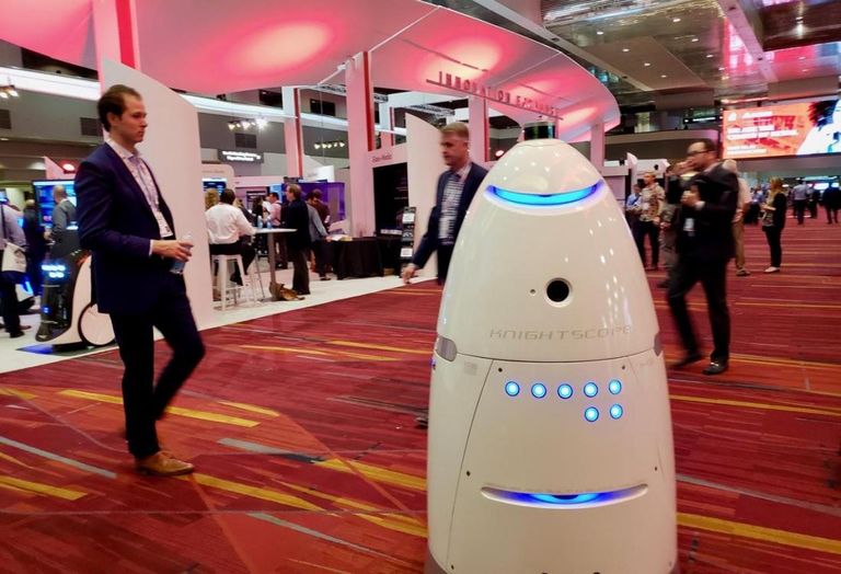 Knightscope unveils its security robot at the ICSC RECon convention at the Las Vegas Convention Center in Las Vegas.
