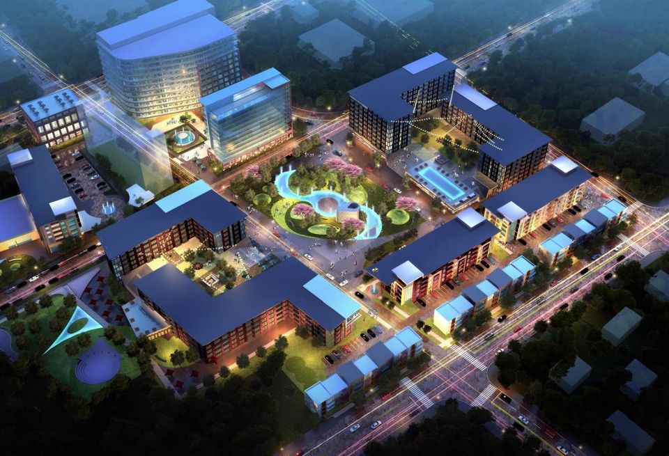 Aerial rendering of The Fallon Company’s planned Strawn Cottages mixed-use neighborhood in Charlotte, North Carolina