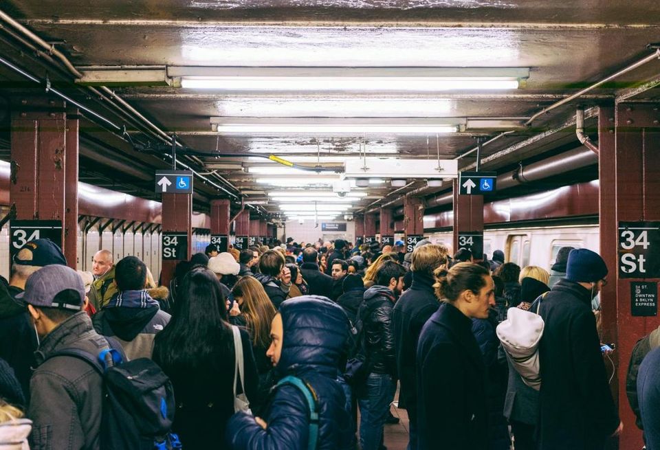 Crowded New York City Subway platform