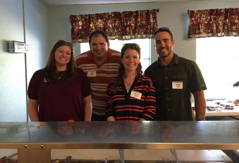 KWA Construction employees volunteer at Samaritan Inn, a program that helps homeless regain independence by providing case management services. From left, here’s KWA admin director Holly Webster, assistant superintendent Sam Allen, HR manager Jessica Medlin and assistant superintendent Eduardo Harris.