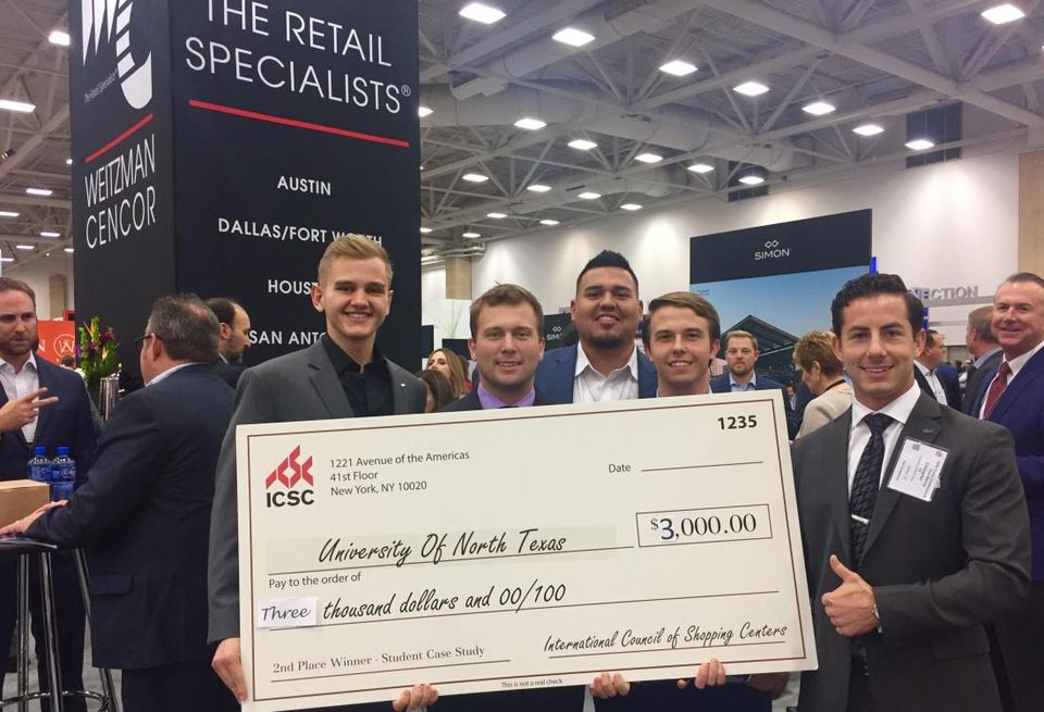 The Weitzman Group at ICSC Texas; here are the UNT real estate team, who placed second in the ICSC university case study competition. Weitzman's Blake Shipp (not pictured) and Daniel Morales (center) mentored the team. (Texas Tech took first).