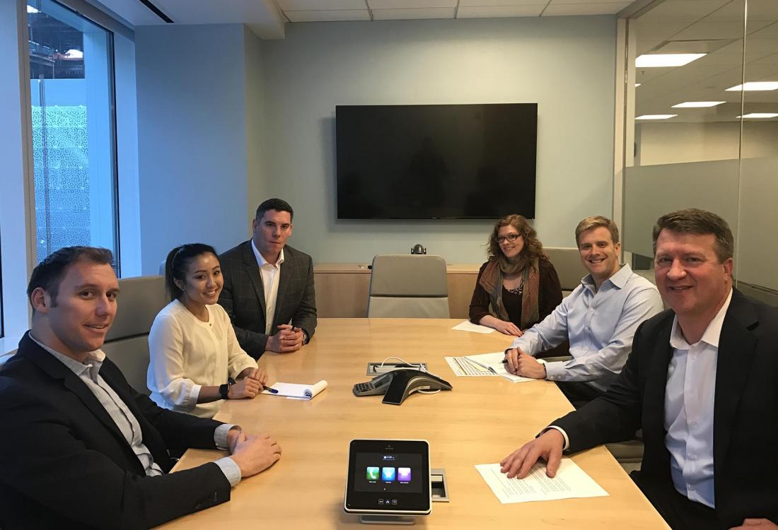 Transwestern research analyst Jamie Mahoney, office coordinator Sasha Warren, vice president Peter Conte, administrative associate Trina Nagakura, associate vice president Zac Monsees and senior managing director and leader of the San Francisco office Jeff Moeller 