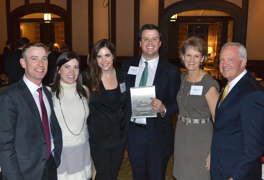 HPI Real Estate Services & Investments senior Vice President Hunter Lee went home with the Young Citizen Award. Lee runs HPI’s office leasing in Dallas. Here is HPI Dallas partner John Hardaway and his wife, Katherine, with Lee, his wife, Taylor, and Lee’s parents, Kathi and Don Lee.