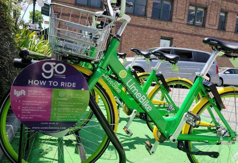 Limebikes and advertisements for the GoMonrovia program. 