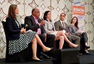 Manatt, Phelps & Phillips' Grace Winters, Avanath Capital Management's Daryl Carter, The Pacific Cos.' Mindy Rex,  Bueno Group's Andre Bueno and Align Finance Partners' Dani Evanson at BMAC SoCal at the JW Marriott in Los Angeles.