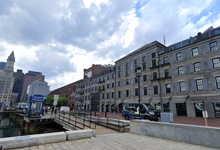 The Custom House Block building (right) on Boston's Long Wharf. 