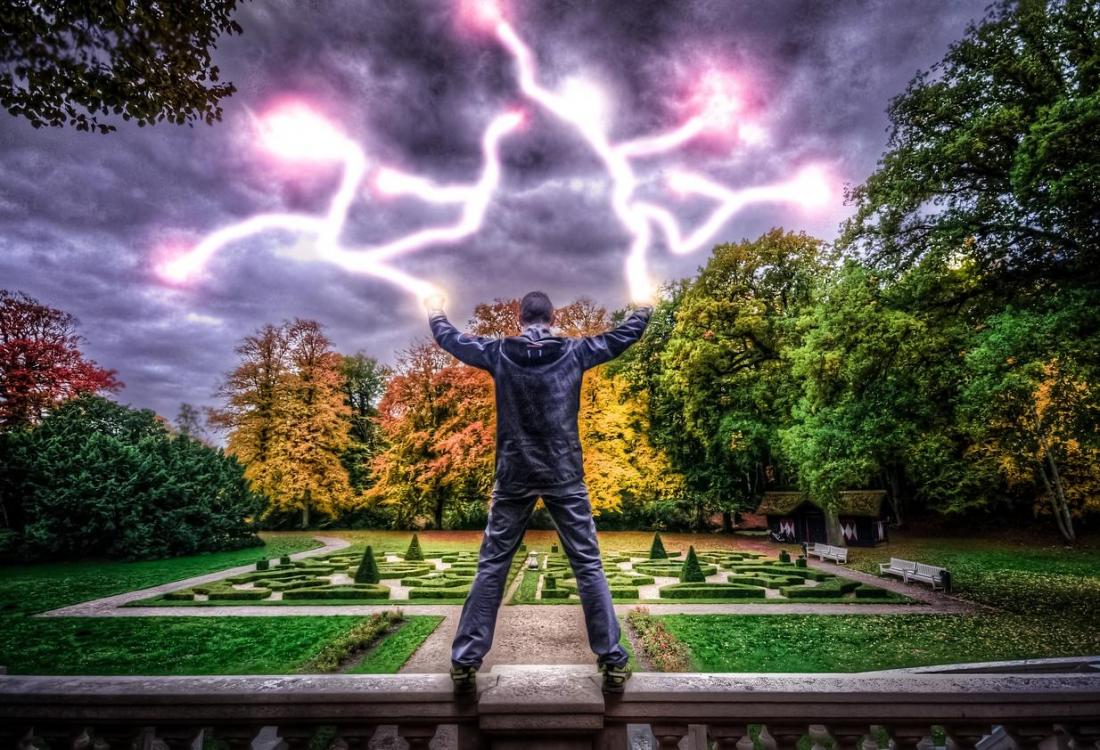 man and lightning