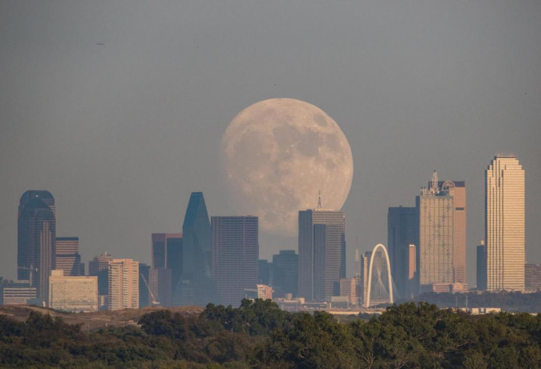 Moonrise over Dallas Skyline