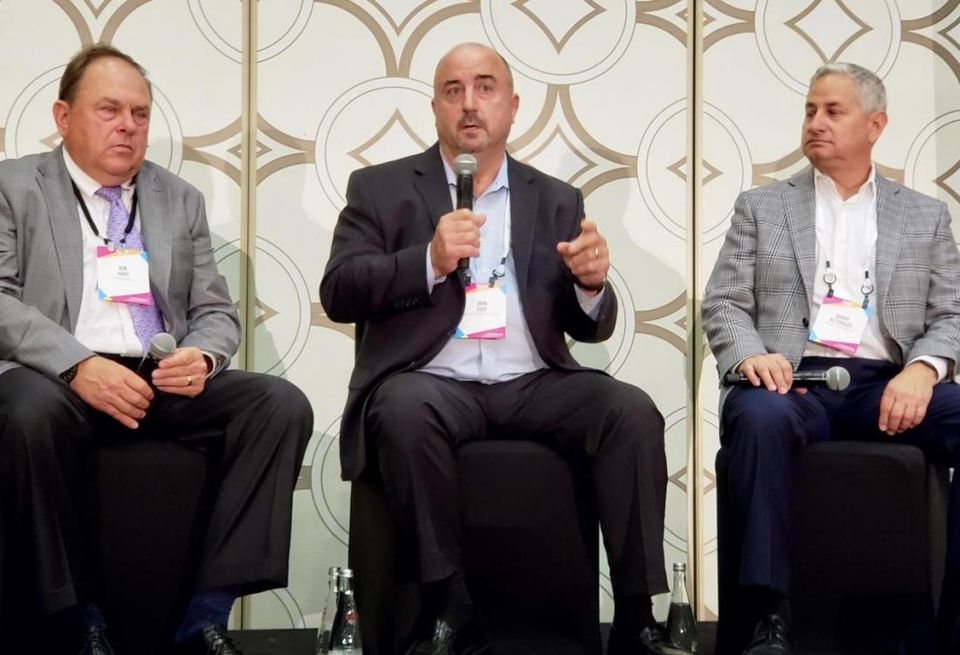 Essex Property Trust Chief Investment Officer John Eudy discusses Costa-Hawkins. Eudy is flanked by TruAmerica CEO Bob Hart and Equity Residential's Barry S. Altshuler.