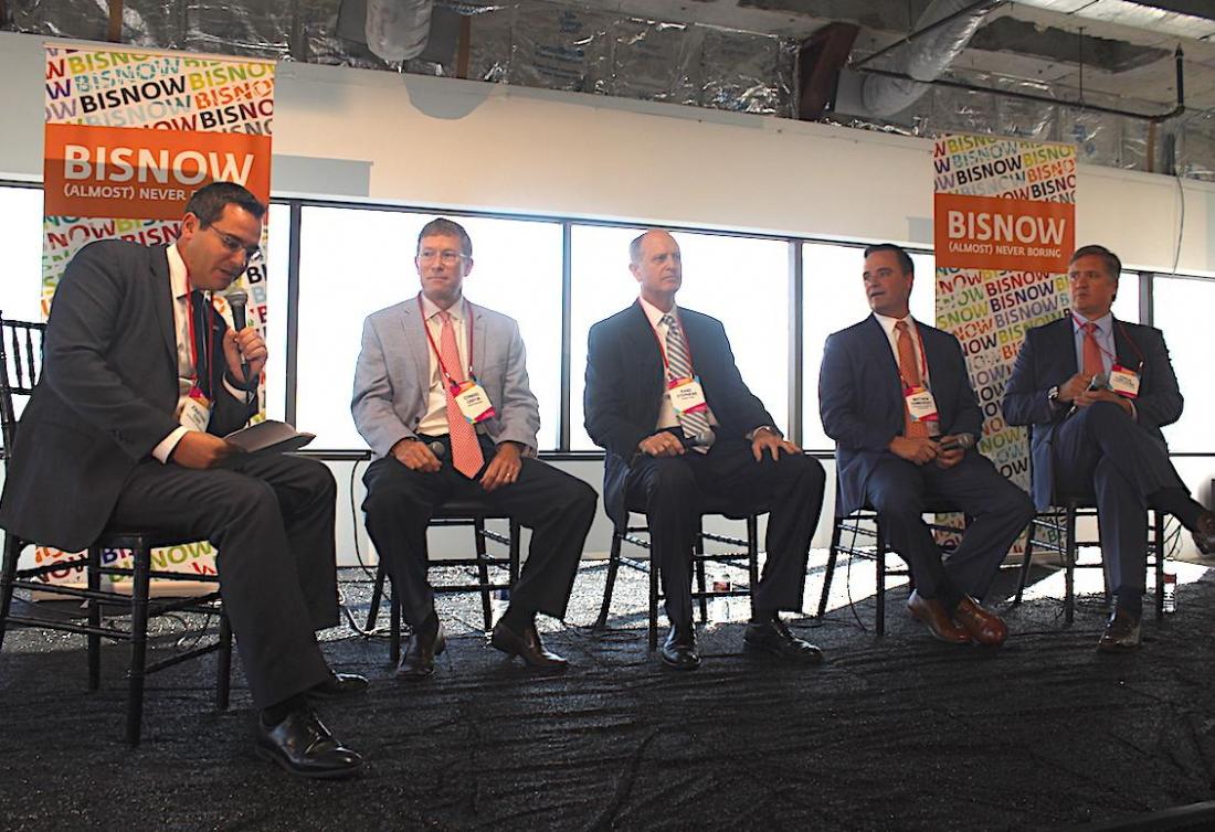 Us Property Management President And Ceo Jonathan Enav, Griffin Partners President And Ceo Edward Griffin, Avison Young Managing Director Rand Stephens, Skanska Usa Commercial Development Executive Vice President Matthew Damborsky And Trammell Crow Managing Director Aaron Thielhorn Discuss Investment, Development And Leasing At A Bisnow Event In Houston.