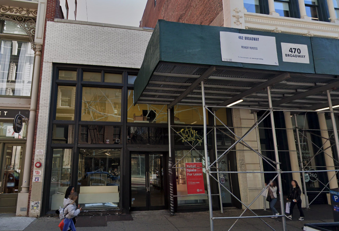 470 Broadway in SoHo, vacant since former tenant Aldo moved out.