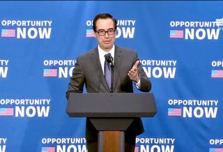 US Treasury Secretary Steve Mnuchin discusses the opportunity zone program during a press conference in April at the White House.