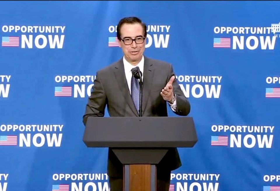 US Treasury Secretary Steve Mnuchin discusses the opportunity zone program during a press conference in April at the White House.
