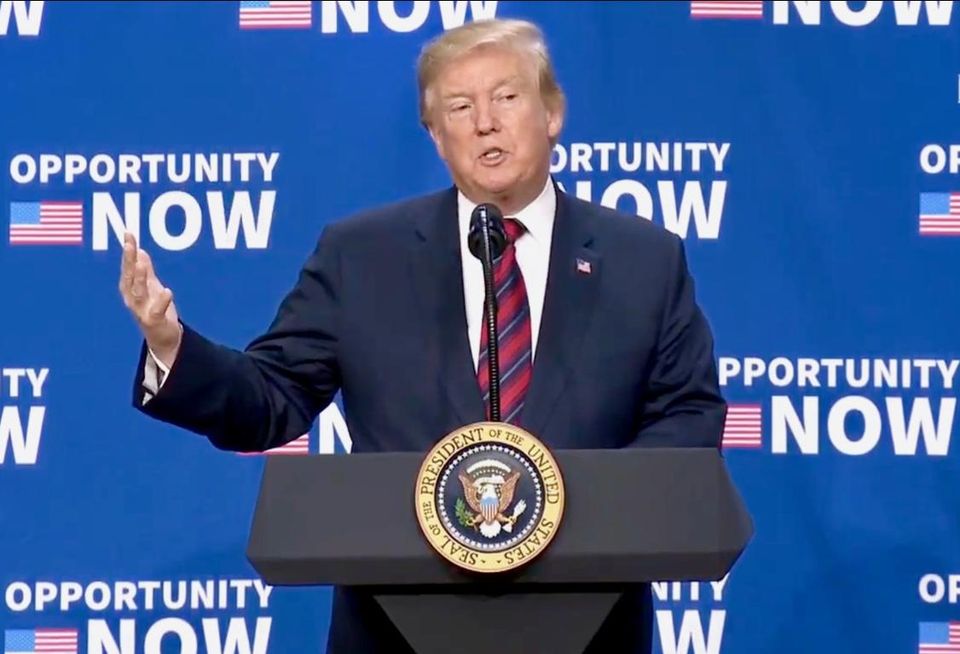 President Donald Trump discusses the opportunity zone program during a press conference April 17, 2019 at the White House