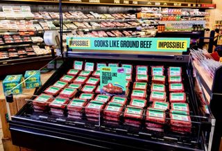 A display of Impossible Foods' plant-based meat at a grocery store.