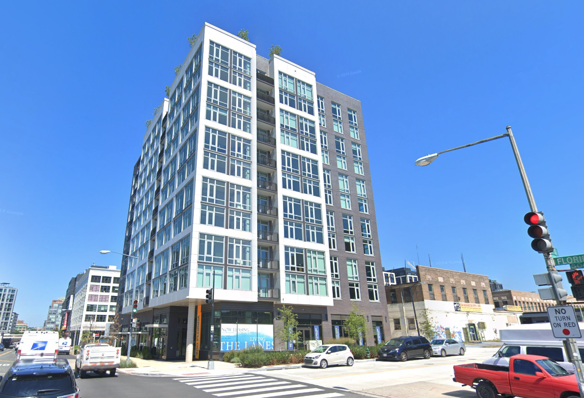 The developer of The Lanes apartment building at 400 Florida Ave. NE wasn't able to pay off its construction loan after delivering the building in 2023.