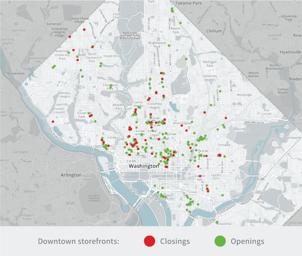 A map of downtown retail closings and openings 