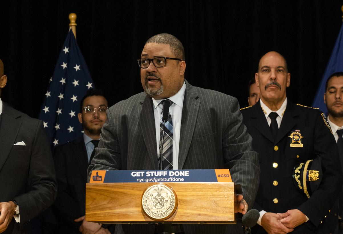 Manhattan District Attorney Alvin Bragg at a press conference in February 2023.