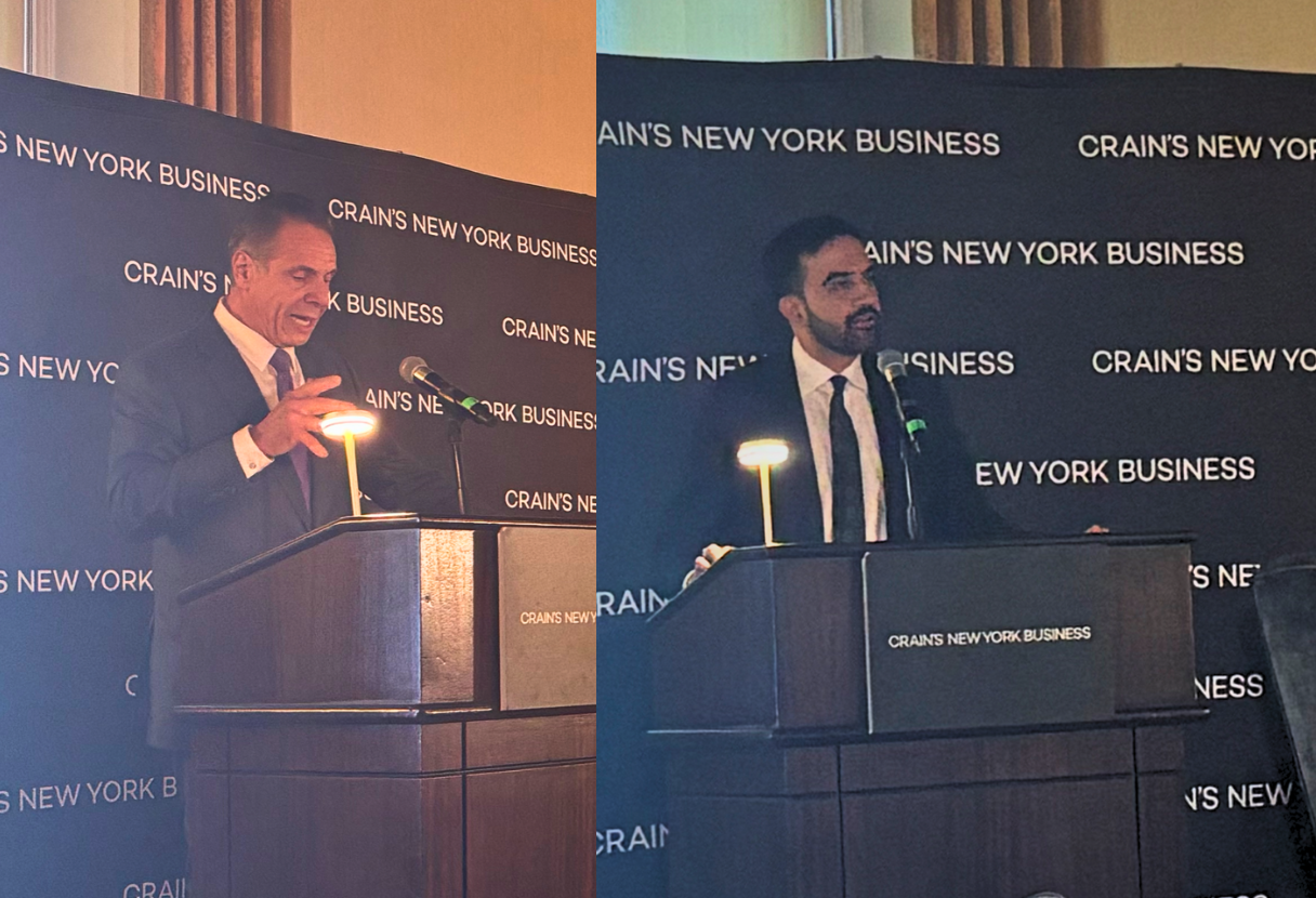 Former Gov. Andrew Cuomo and State Assembly Member Zohran Mamdani battled it out onstage for the business community's votes in a private forum Wednesday.