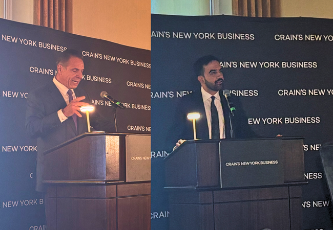 Former Gov. Andrew Cuomo and State Assembly Member Zohran Mamdani battled it out onstage for the business community's votes in a private forum Wednesday.