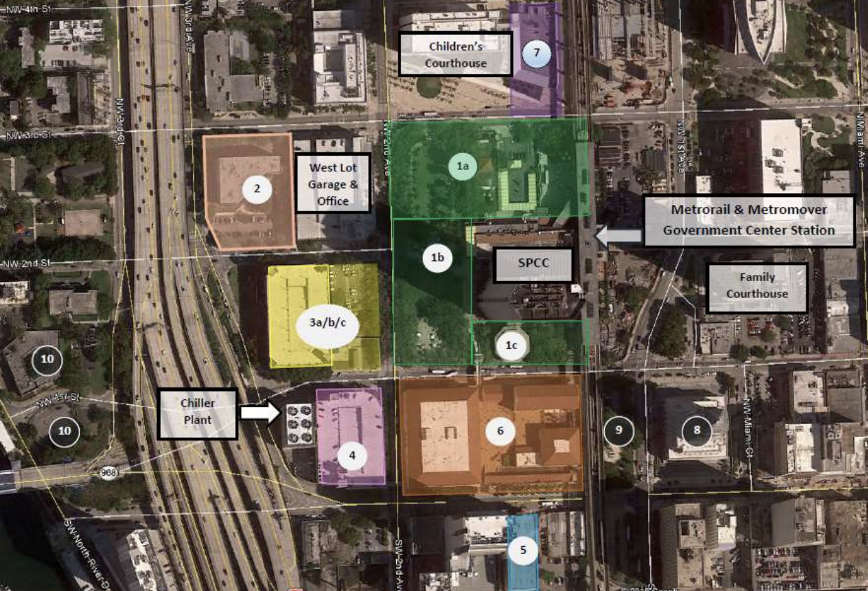 The MetroCenter properties being offered by Miami-Dade County for a possible 23.7M SF redevelopment.