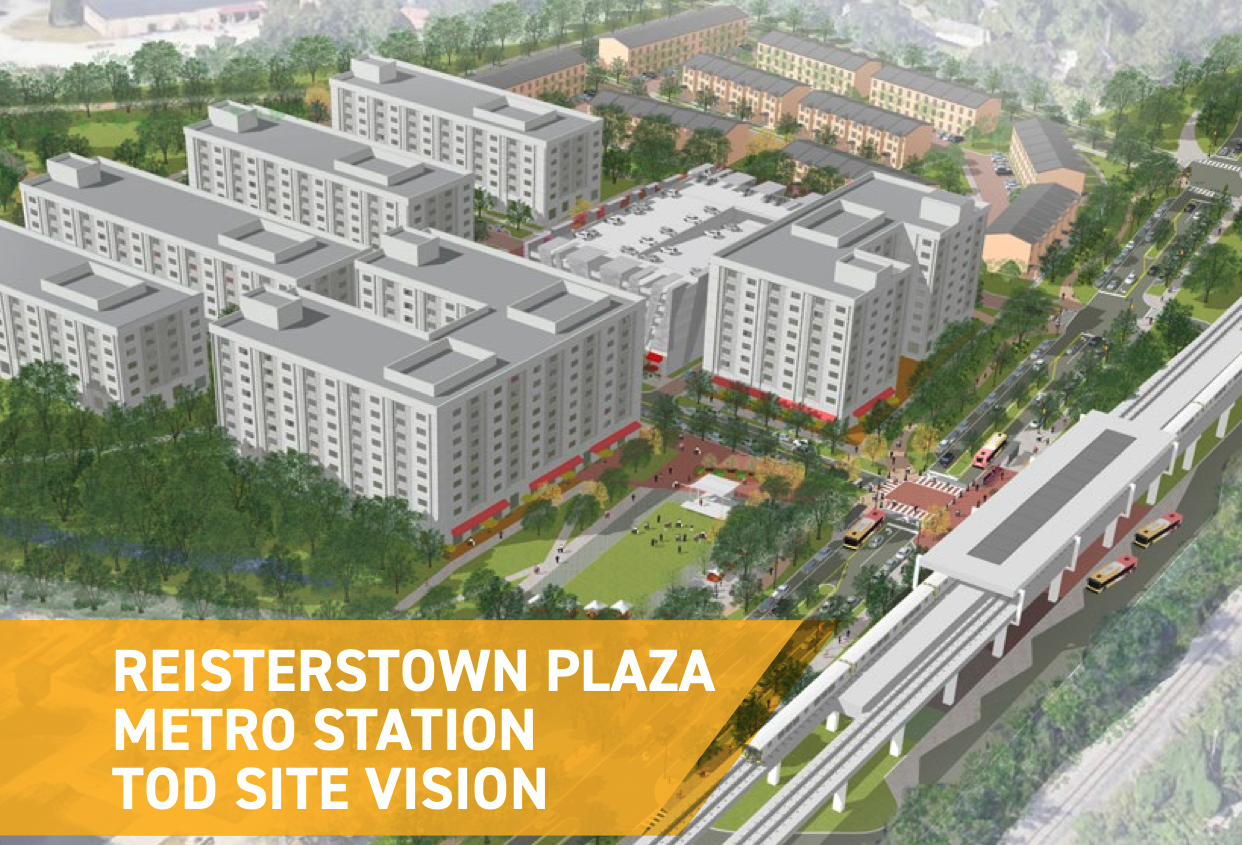 A conceptual rendering from MDOT's plan for a 797-unit project next to the Reistertown Plaza Metro Station. 