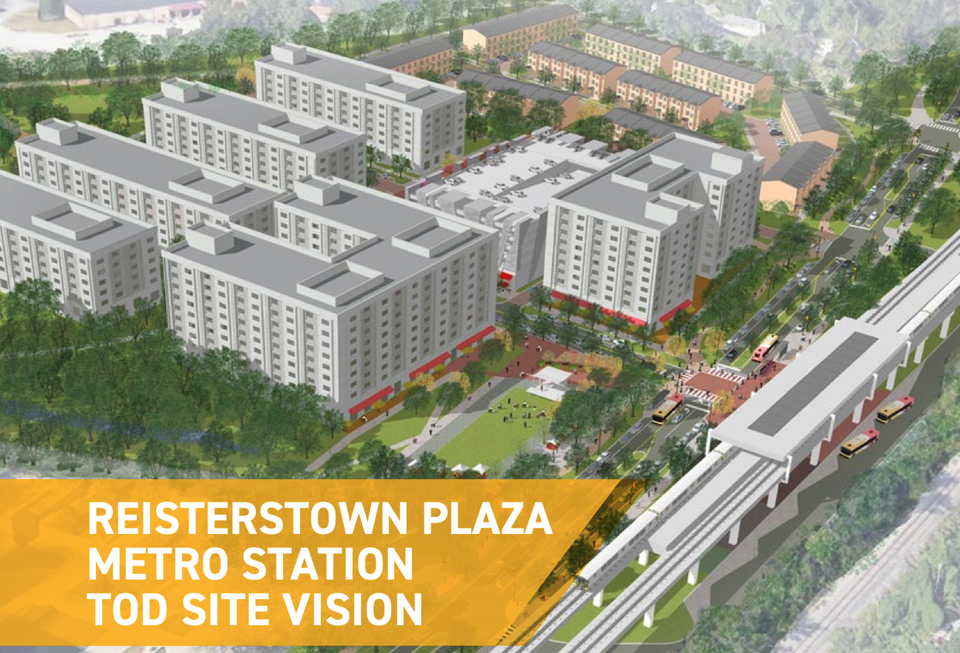 A conceptual rendering from MDOT's plan for a 797-unit project next to the Reistertown Plaza Metro Station. 