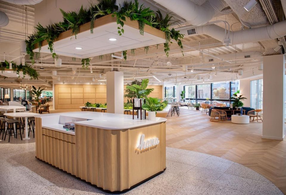 Interior shot of CBRE's Hana coworking spot at LBA Realty's Park Place at 3347 Michelson Drive in Irvine
