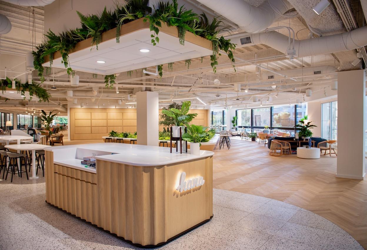 Interior shot of CBRE's Hana coworking spot at LBA Realty's Park Place at 3347 Michelson Drive in Irvine 