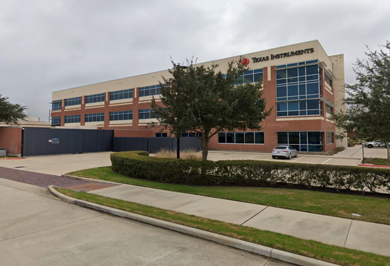 Exterior of the former Texas Instruments office building in Sugar Land, Texas.