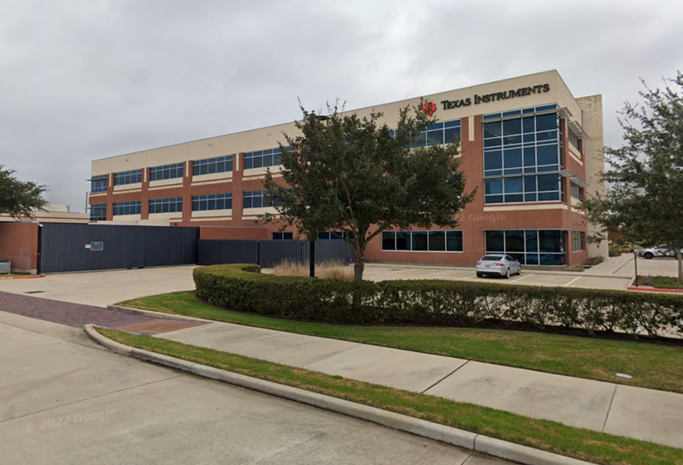 Exterior of the former Texas Instruments office building in Sugar Land, Texas.