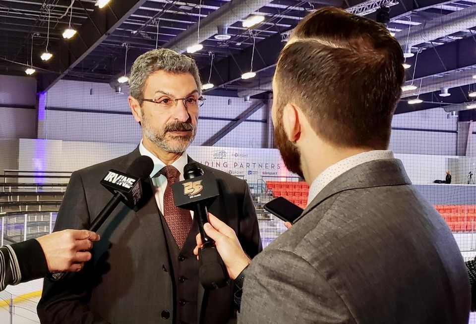 FivePoint Chairman and CEO Emile Haddad is interviewed about the Anaheim Ducks' new practice facility at the Five Point Arena in Irvine