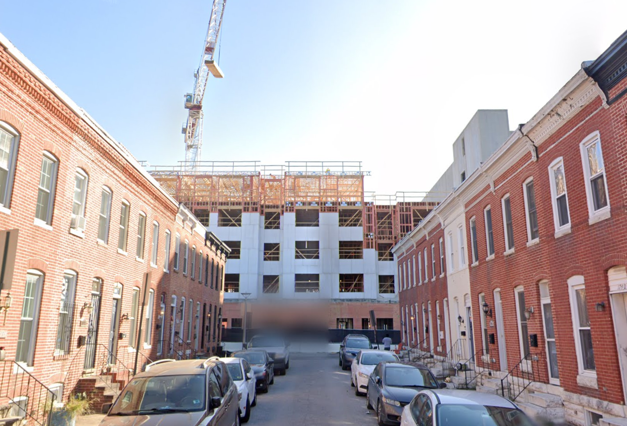Construction at Alta Federal Hill, seen from Clarkson Street in November 2020