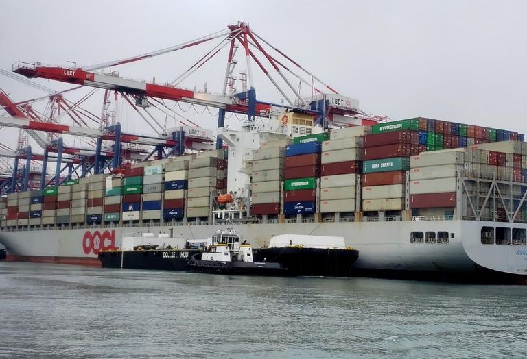 Shipping containers on a ship at the Port of Long Beach