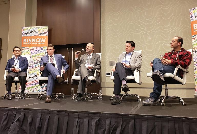 Avanath Capital Management Jun Sakamoto, CliftonLarsonAllen’s Carey Heyman, AMCAL’s Arjun Nagarkatti, Goldrich Kest’s Michael Drandell and Bueno Group’s Andre Bueno at Bisnow's Greater Los Angeles Multifamily event Feb. 19 at the Marina del Rey Marriott in Marina del Rey.