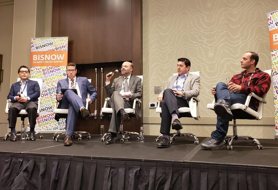 Avanath Capital Management Jun Sakamoto, CliftonLarsonAllen’s Carey Heyman, AMCAL’s Arjun Nagarkatti, Goldrich Kest’s Michael Drandell and Bueno Group’s Andre Bueno at Bisnow's Greater Los Angeles Multifamily event Feb. 19 at the Marina del Rey Marriott in Marina del Rey.